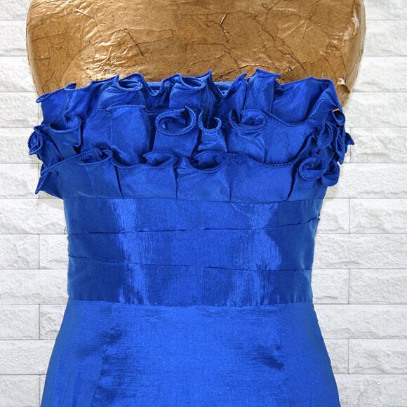 CALVIN KLEIN Dress Strapless Ruffle Cocktail Party Royal Blue Satin Mini 6 - Picture 7 of 15